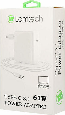 Lamtech USB-C Universal Φορτιστής Laptop 61W 20.3V 3A με Αντάπτορα Τροφοδοσίας