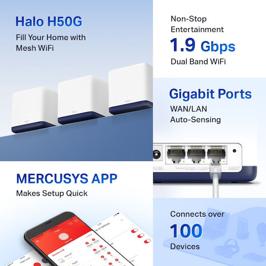 Mercusys H50G v1 WiFi Mesh Network Access Point Wi‑Fi 5 Dual Band (2.4 & 5GHz) in Triple KIt
