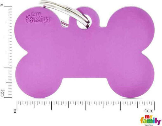 My Family Dog ID Tag Bone Purple Metal Personalized