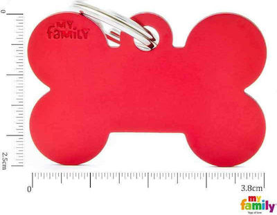 My Family Basic Dog ID Tag Bone 4x2cm Red