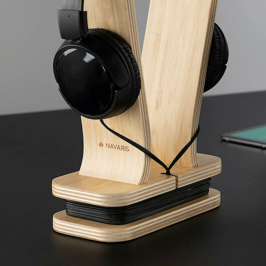 Navaris Omega Desktop Headphone Stand Light Βrown Βamboo