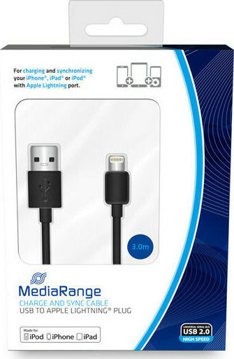 MediaRange Regular USB to Lightning Cable Μαύρο 3m (MRCS180)