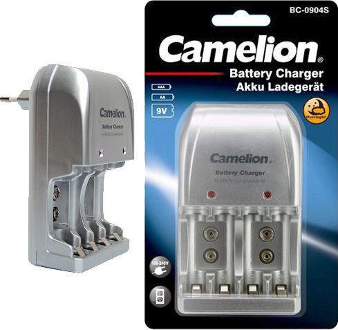 Camelion BC-0904S Charger 4 Batteries Ni-MH Size AA/AAA/9V in Gray color