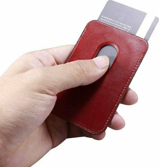 iCarer MagSafe Θήκη Καρτών Leather σε Κόκκινο χρώμα