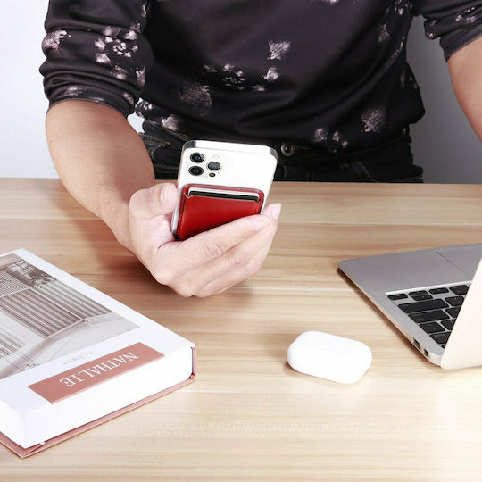 iCarer MagSafe Θήκη Καρτών Leather σε Κόκκινο χρώμα