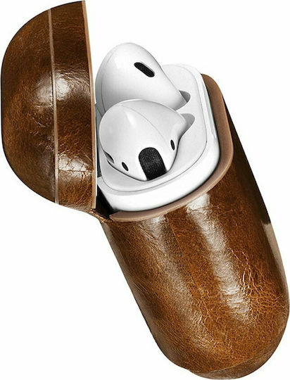 iCarer Oil Wax Case Leather in Brown color for Apple AirPods 1 / AirPods 2