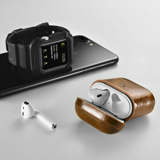 iCarer Oil Wax Case Leather in Brown color for Apple AirPods 1 / AirPods 2