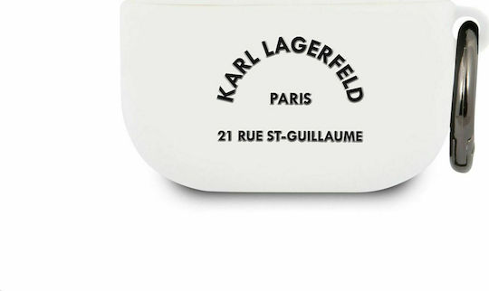 Karl Lagerfeld 21 Rue ST-Guillaume Θήκη Σιλικόνης με Γάντζο σε Λευκό χρώμα για Apple AirPods 3