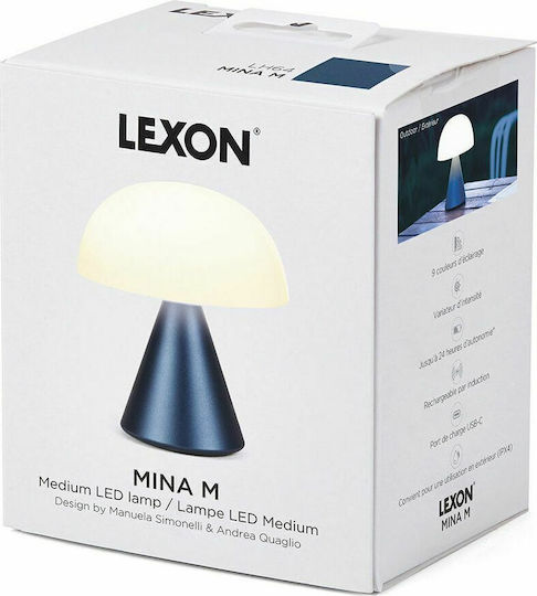 Lexon Mina Metall Tischlampe LED mit Weiß Schirm und Blau Basis