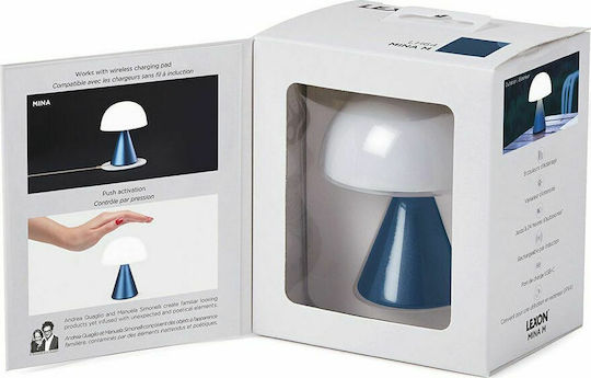 Lexon Mina Metall Tischlampe LED mit Weiß Schirm und Blau Basis