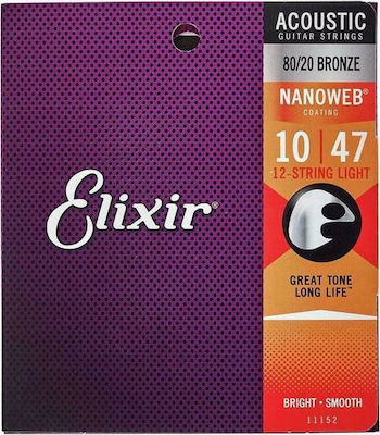 Elixir Set 80/20 Bronze Saiten für Akustische Gitarre Nanoweb 10 - 47"