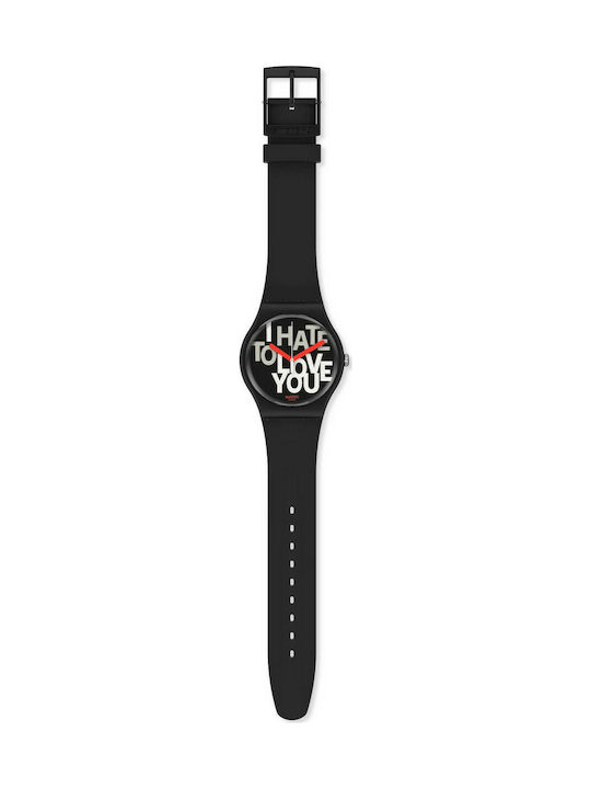 Swatch Hate 2 Love Uhr mit Schwarz Kautschukarmband