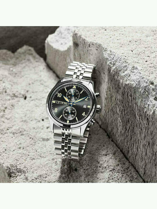 Le Dom Men's Watch 42mm Chronograph Battery with Silver Stainless Steel Bracelet