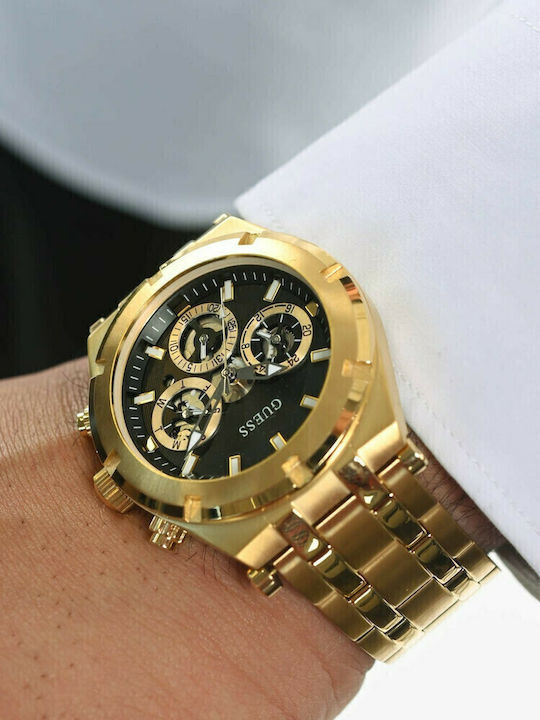 Guess Continental Men's Watch 44mm Chronograph Battery with Gold Metal Bracelet