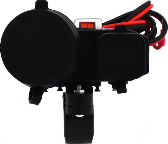 Motorradladegerät mit Anschlüssen: 2xUSB & 1xZigarettenanzünder