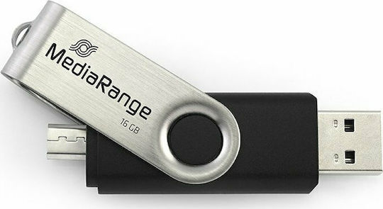 MediaRange 16GB USB 2.0 Stick mit Verbindung USB-A & Micro-USB-B Schwarz