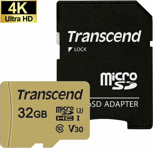 Transcend 500S microSDHC 32GB U3 V30 UHS-I 95MB/s Speicherkarten mit Adapter