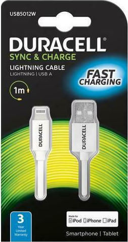 Duracell USB-A to Lightning Cable White 1m (USB5012W)