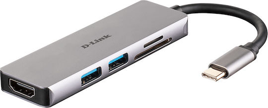 D-Link USB-C Docking Station με HDMI 4K PD Ασημί (DUB-M610)