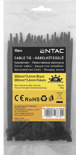 Entac Δεματικά Καλωδίων 250x3.6mm Μαύρο 50τμχ ECT-3.6-300-B