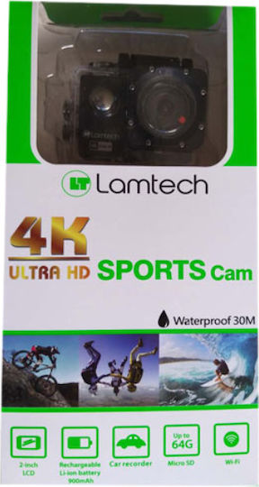 Lamtech LAM021165 Action-Kamera 4K Ultra HD Unterwasser (mit Gehäuse) mit Bildschirm 2" und Wi-Fi Schwarz