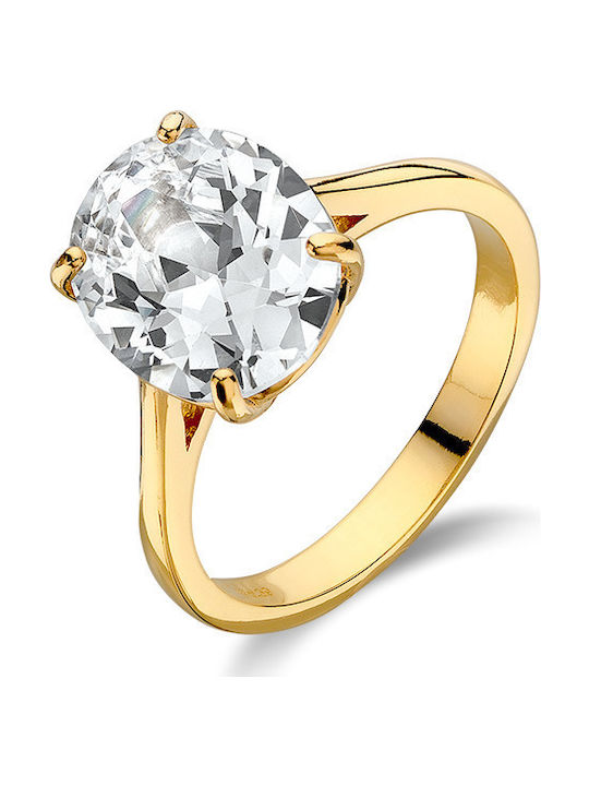 Vogue Single Stone Ring of Silver Gold Plated
