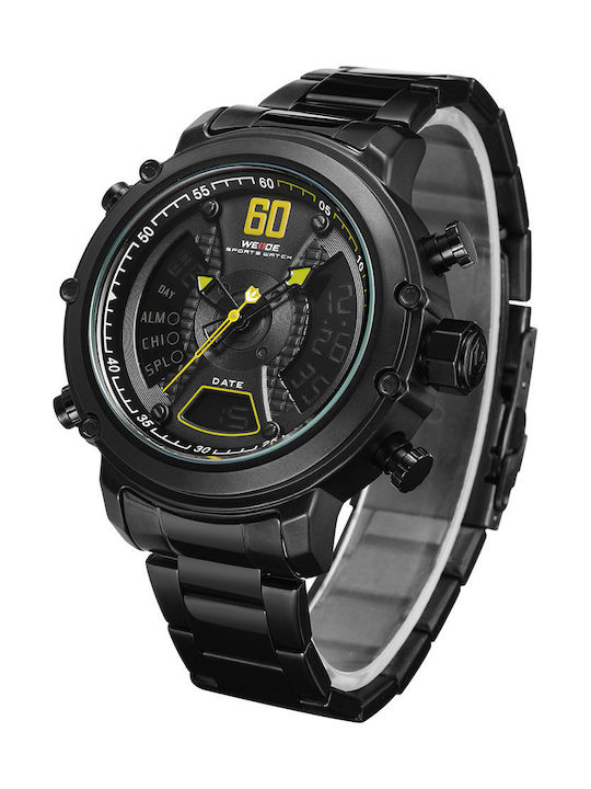 Weide Herrenuhr 50mm Batterie mit Schwarz Metallarmband