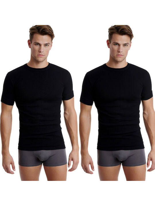 Men's Undershirts Short-sleeved in Black Color 2Pack