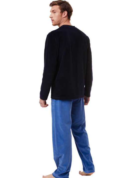 Minerva 90-70966 Men's Winter Velvet Pajamas Set Marine