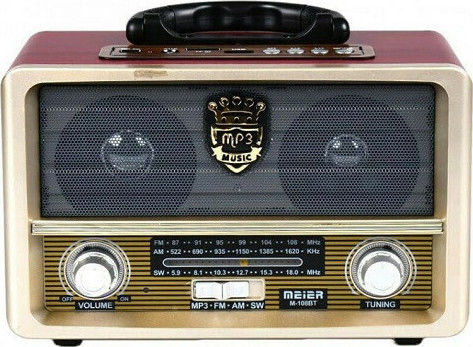 Meier M-108BT Retro Επιτραπέζιο Ραδιόφωνο Επαναφορτιζόμενο με USB Red/Beige