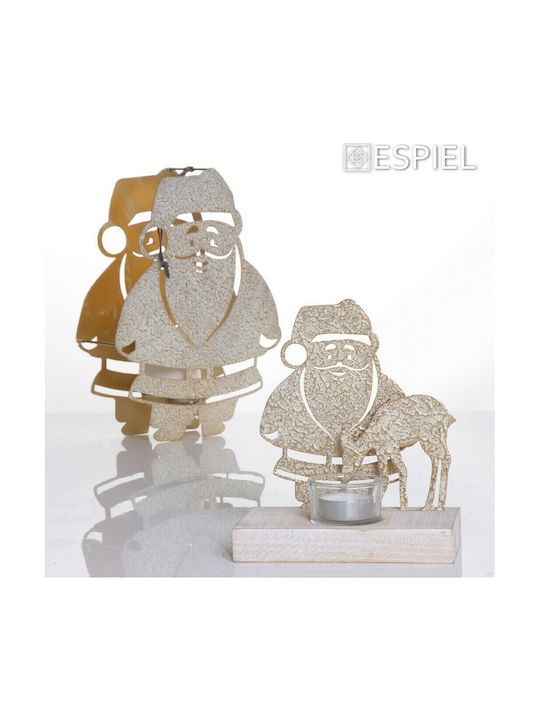 Espiel Christmas Wood Gold Κηροπήγιο 18x15cm