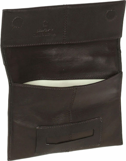 Lavor Leather Tobacco Pouch With Magnetic Clasp 16x6.8cm Dark Brown