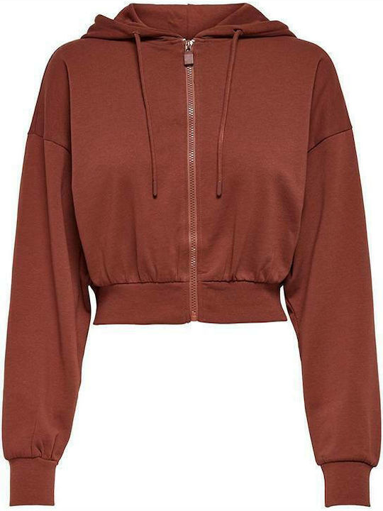 Cropped Women's Sweatshirt Jacket Hooded Roasted Red