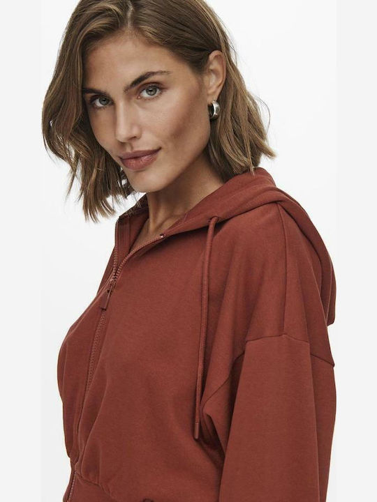 Cropped Women's Sweatshirt Jacket Hooded Roasted Red