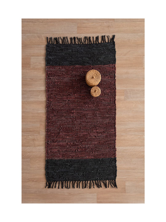 Palamaiki Home Décor Lof Rug Fireplace Rectangular Leather with Fringes Bordeaux