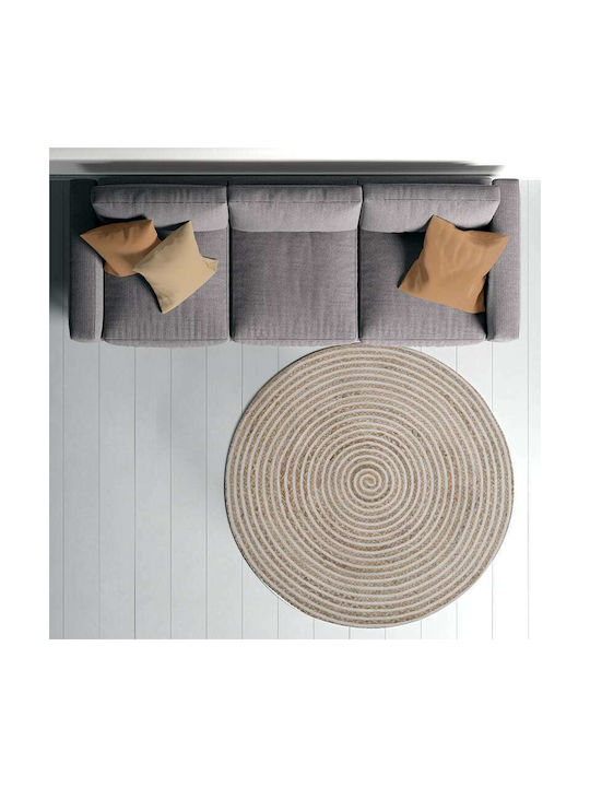 Inart Rug Round Summer from Jute Beige / White