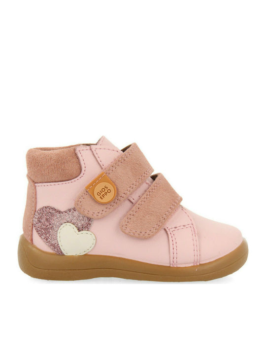 Gioseppo Kids Leather Boots with Hoop & Loop Closure Pink