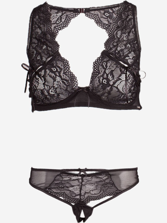 Norddiva Lingerie Lace Underwear Set with Bralette & String Black Norddiva Lingerie Lace Underwear Set with Bralette & String Black