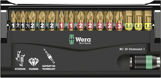 Wera Set 30 Biți Șurubelniță Torx / Drept / Cruce Set Mâțe de înșurubare Diamond 1