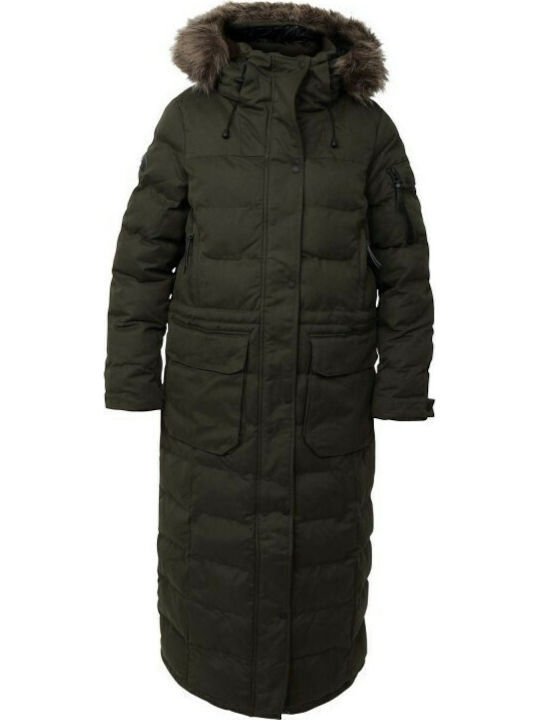 Women's Long Puffer Jacket for Winter with Detachable Hood Sandstone