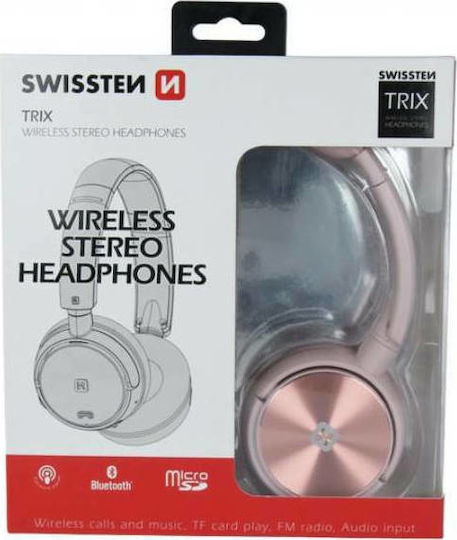 Swissten Trix Ασύρματα / Ενσύρματα Over Ear Ακουστικά με Ραδιόφωνο με 8 ώρες Λειτουργίας Ροζ