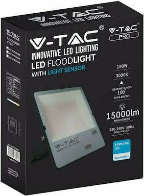 V-TAC Wasserdicht LED Flutlicht 150W Warmes Weiß 3000K mit Fotoküttaro IP65
