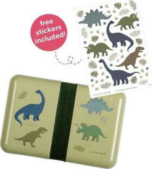 A Little Lovely Company Dinosaurs Πλαστικό Παιδικό Δοχείο Φαγητού Δεινόσαυροι Πράσινο 18 x 12 x 6εκ.