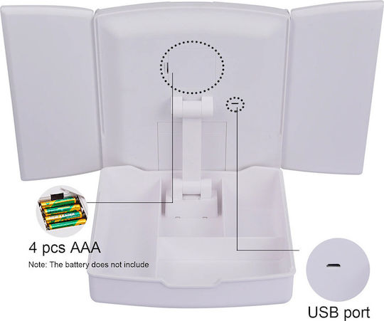 Makeup Mirror Tabletop Triple Mirror 5x Magnification with LED Lighting and Storage Space with Light White