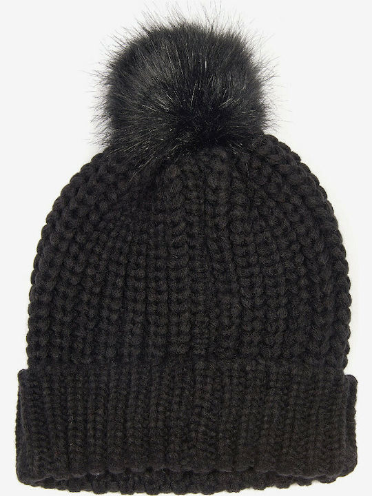 Saltburn Pom Pom Beanie Frauen Beanie mit Rippstrick in Schwarz Farbe
