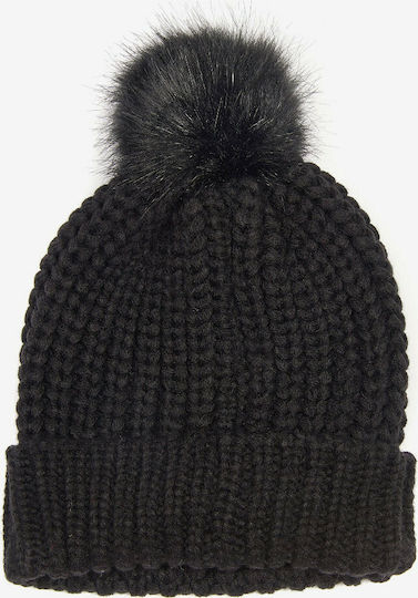 Saltburn Pom Pom Beanie Γυναικείος Σκούφος με Rib Πλέξη σε Μαύρο χρώμα