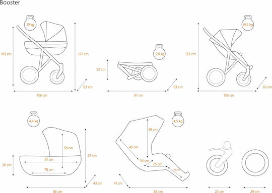 Kunert Booster 2 in 1 Adjustable Double Stroller Suitable for Newborn Dark Grey