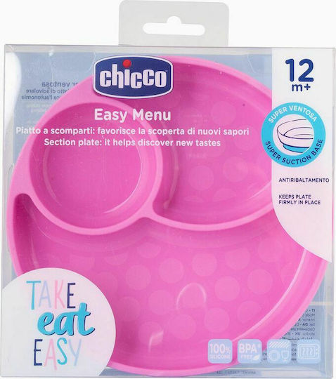 Chicco Παιδικό Πιάτο Φαγητού Easy από Σιλικόνη Ροζ