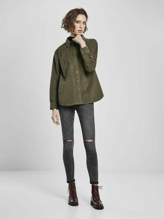 Women's Monochrome Long Sleeve Shirt Khaki