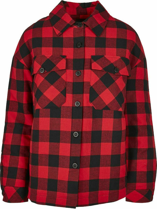 Femeie Carou Roșu Overshirt Oversized